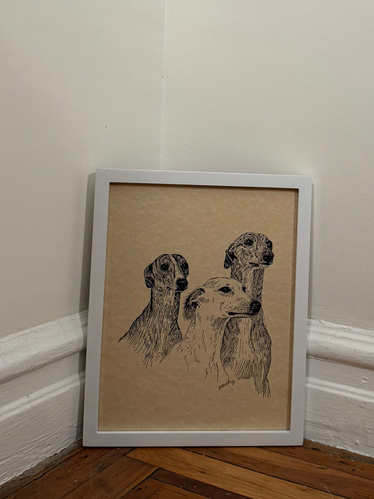 Portrait of Three Whippets