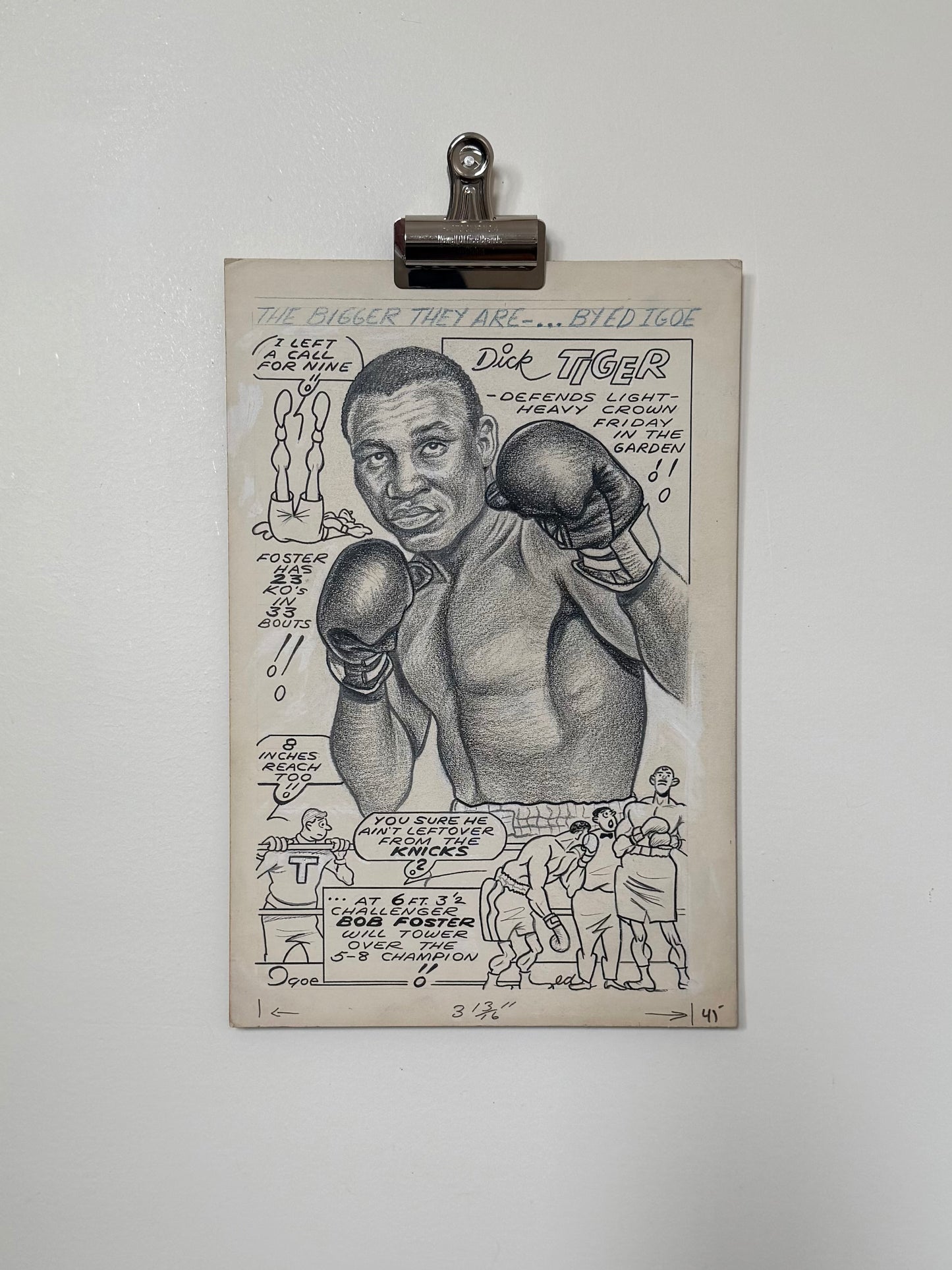 Drawing of Boxer Dick Tiger for Newspaper